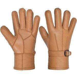 Harssidanzar Men's Winter Leather Gloves, Sheepskin, Warm, Shearling Lined, SM04